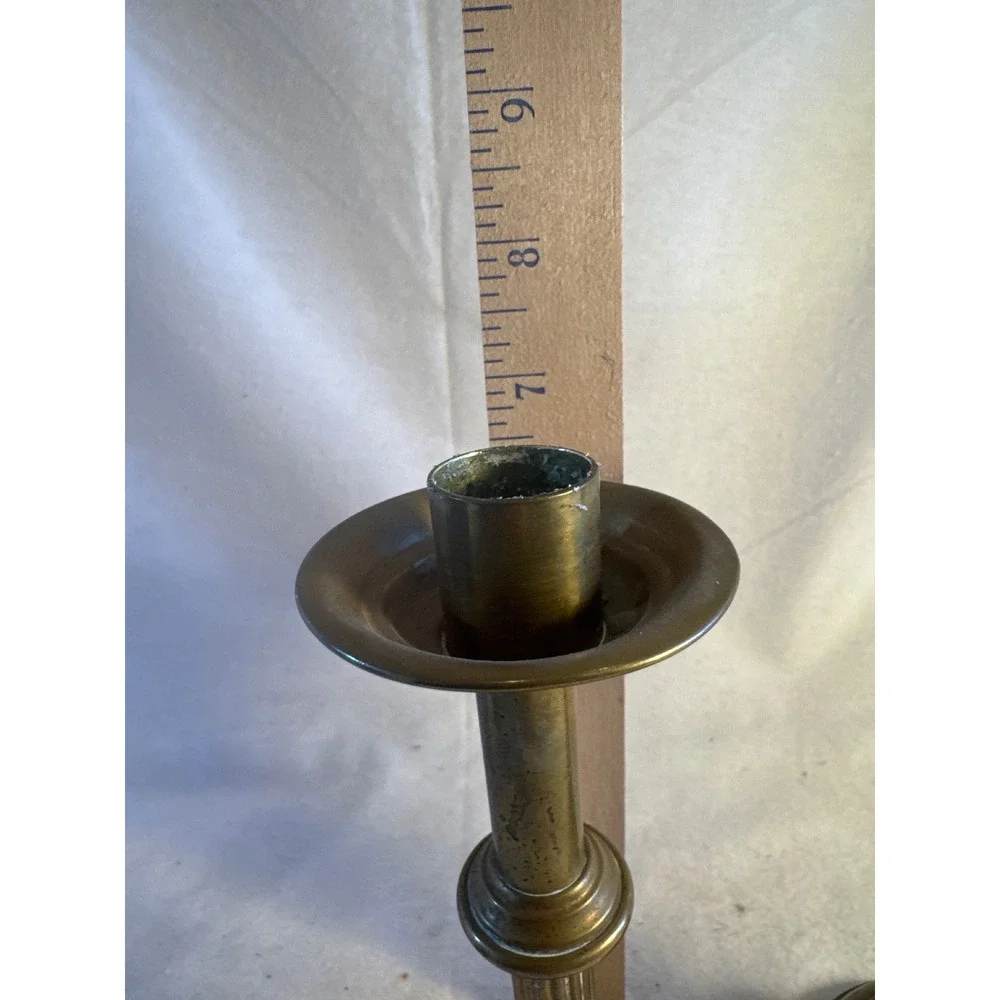 Vintage‎ Brass Candlestick Holders Pair Fluted Column Neoclassical Taper Set